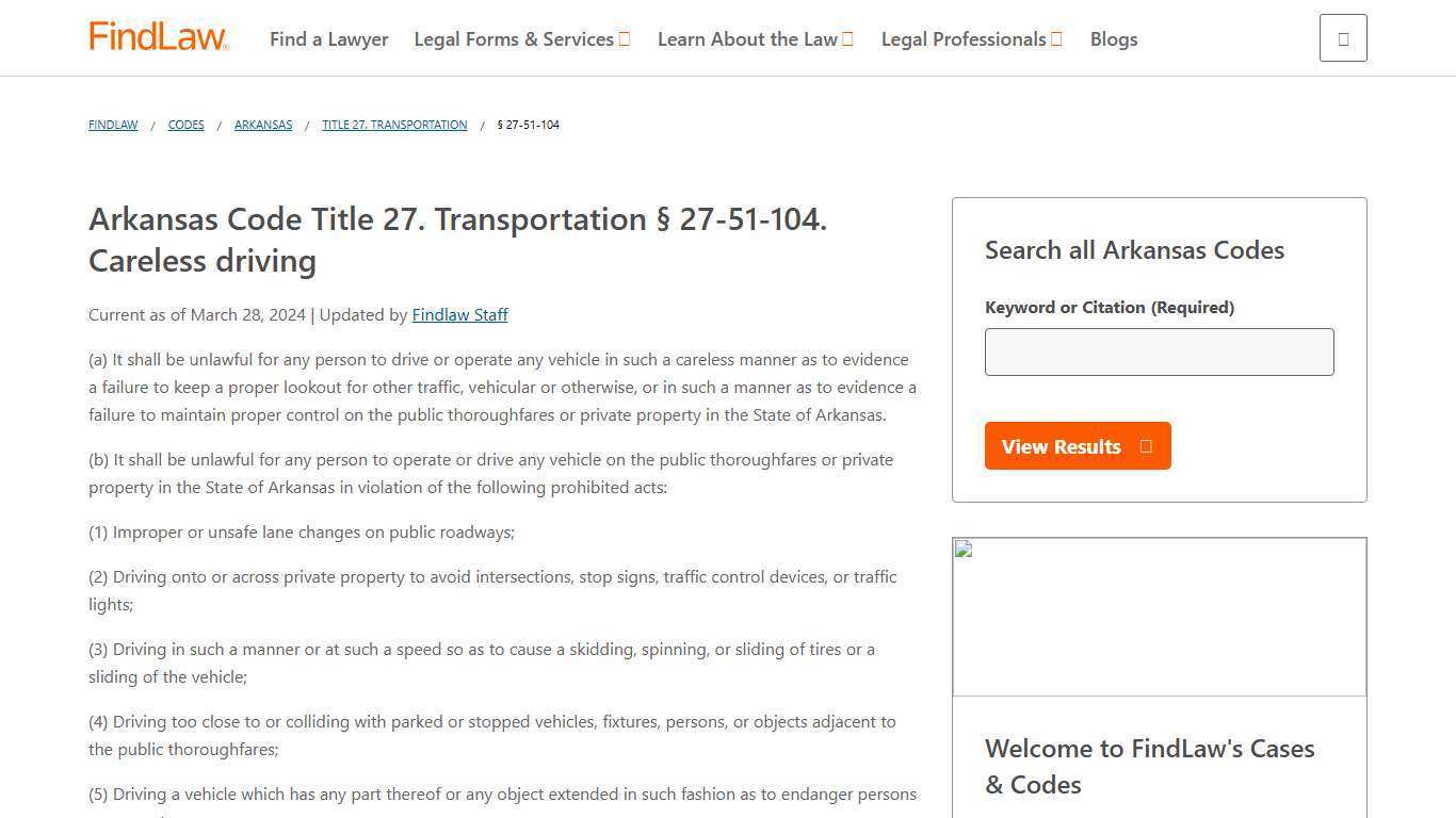 Arkansas Code Title 27. Transportation § 27-51-104 | FindLaw