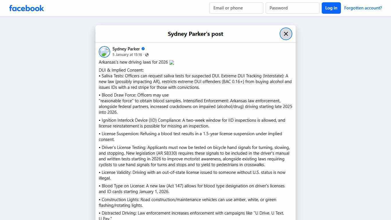 Sydney Parker - Arkansas's new driving laws for 2026 👀... | Facebook