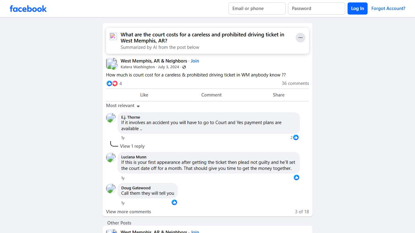 West Memphis, AR & Neighbors | How much is court cost for a careless & prohibited driving ticket in WM anybody know | Facebook